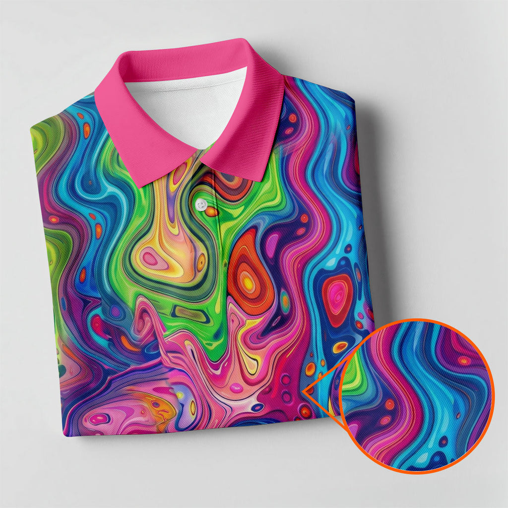 Liquid Marble Colorful Print Golf Tops For Men, Polo Shirts For Men, Golf Shirts For Men