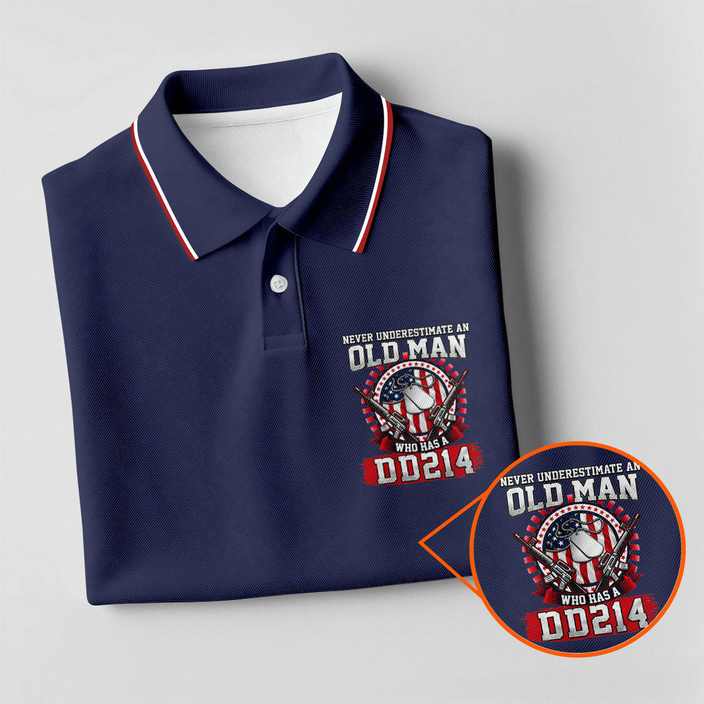 Never Underestimate An Old Man Who Was A DD214 Veterans Golf Shirts For Men, 250 Years Patriotic Golf Shirt
