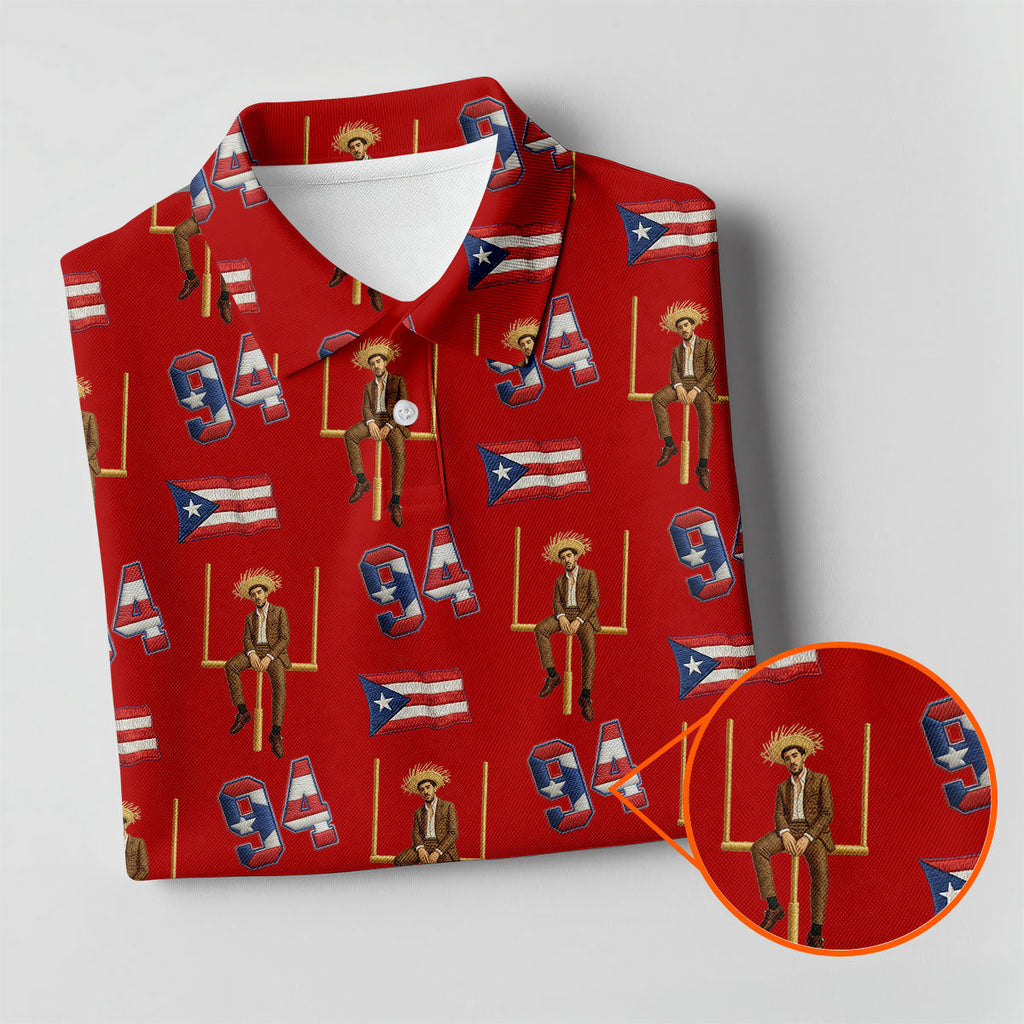 Bad Bunny Benito Bowl Football Theme Red Men Polo, American Football League Gift Ideas For Football Fans