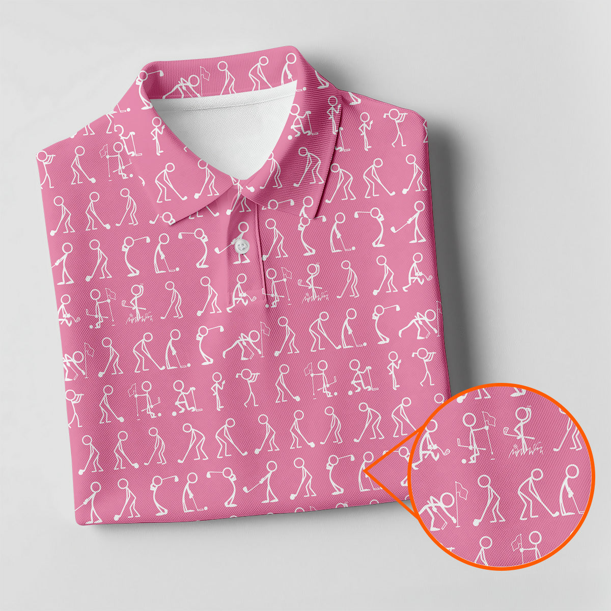 Funny Stick Figure Men's Golf Shirt, Pink Golf Shirt, Golf Shirts For Men, Fun Golf Shirt For Men