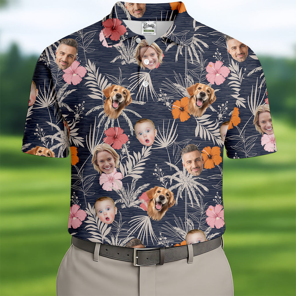 Mens Black Hawaiian Shirt, Hawaiian Shirts With Faces, Men Polo Shirt, Best Gifts For Men Golfers