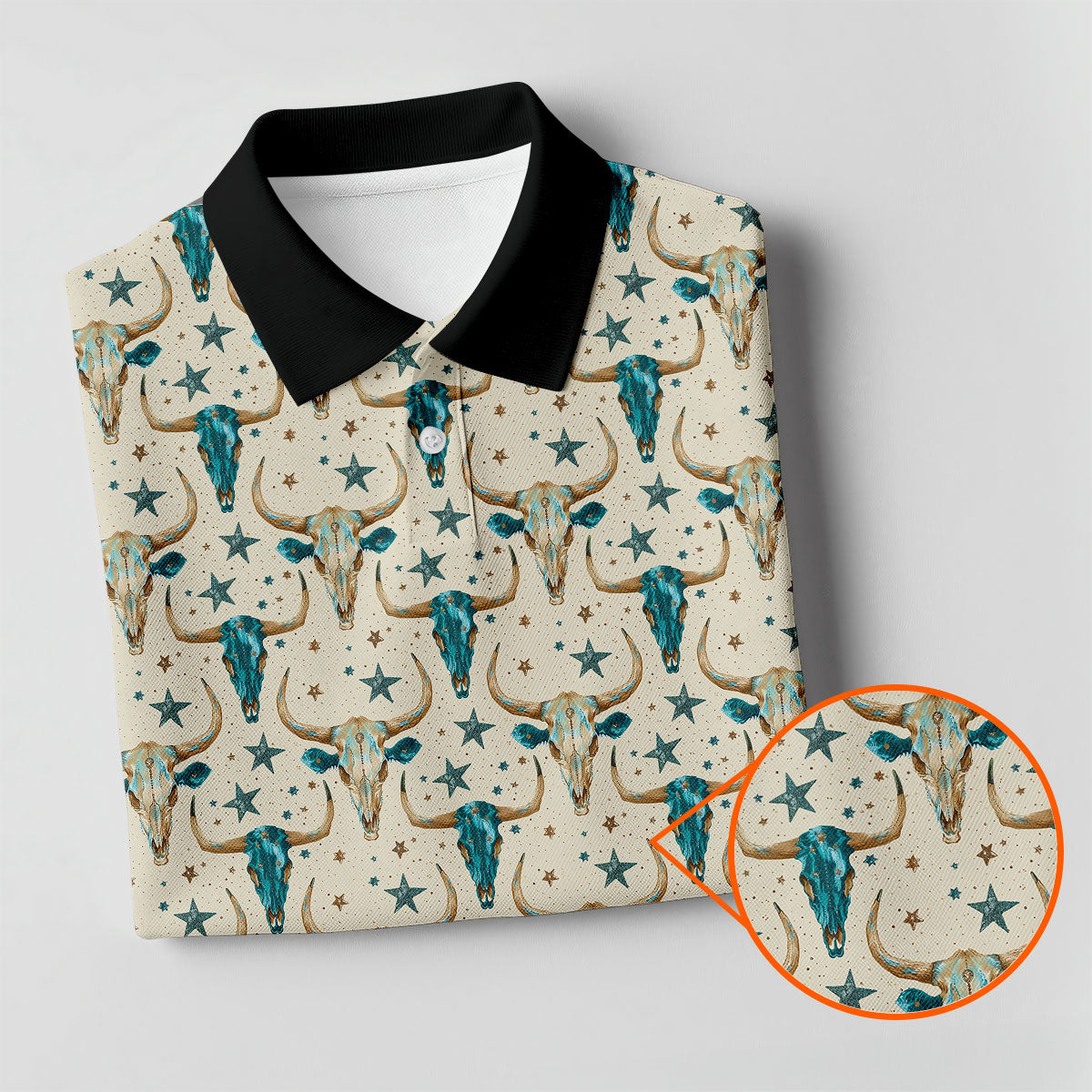Cow Skulls Turquoise And Beige Western Theme Golf Tops For Men, Polo Shirts For Men, Golf Shirts For Men