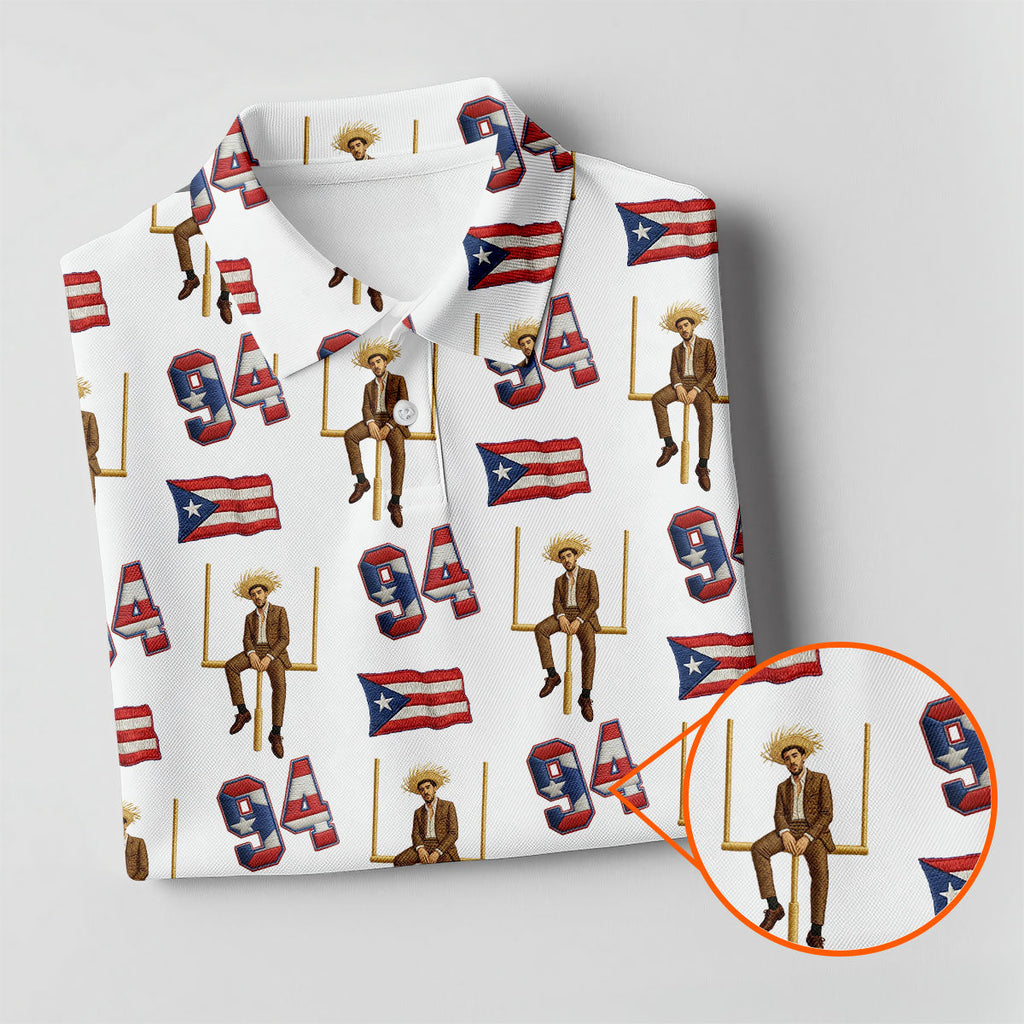Bad Bunny Benito Bowl Football Theme White Men Polo, American Football League Gift Ideas For Football Fans