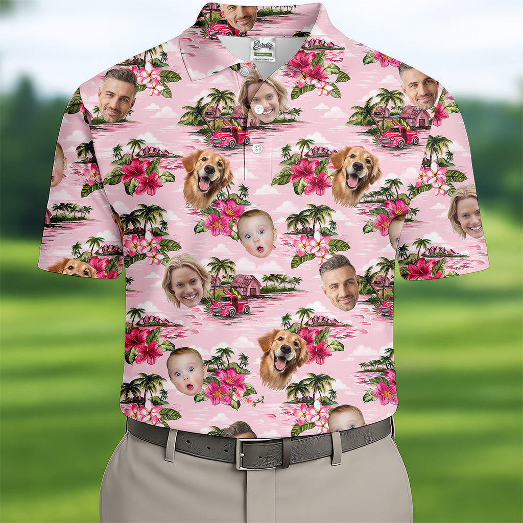 Mens Pink Hawaiian Shirt, Flower Men Shirt, Custom Team Shirt, Men Polo Shirt, Best Gifts For Men Golfers