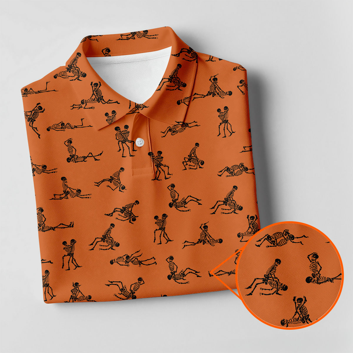 Orange And White Funny Skeleton Couple Golf Shirt, Halloween Gift Idea, Ladies Golf Shirts
