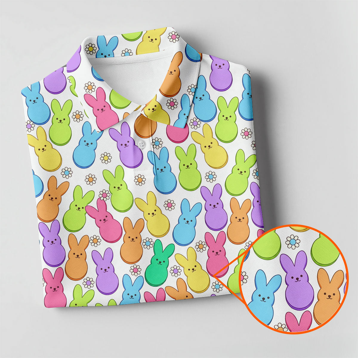 Pastel Easter Peeps Daisy Pattern Golf Shirts For Men, Cute Golf Outfit, Polo Shirts For Men