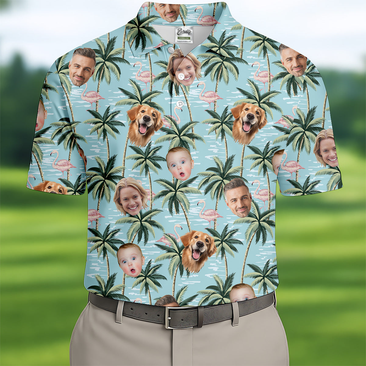 Pink Flamingo Hawaiian Shirt, Custom Team Shirt, Green Polo Shirt, Best Gifts For Men Golfers