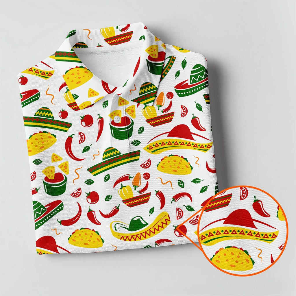 Mexican Fiesta Seamless Pattern Golf Tops For Men, Cinco De Mayo Celebration Golf Shirts For Men