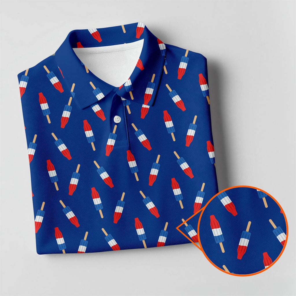 Red White Blue Patriotic Popsicles 4th Of July Golf Shirt, 250th Anniversary Golf Shirts For Men
