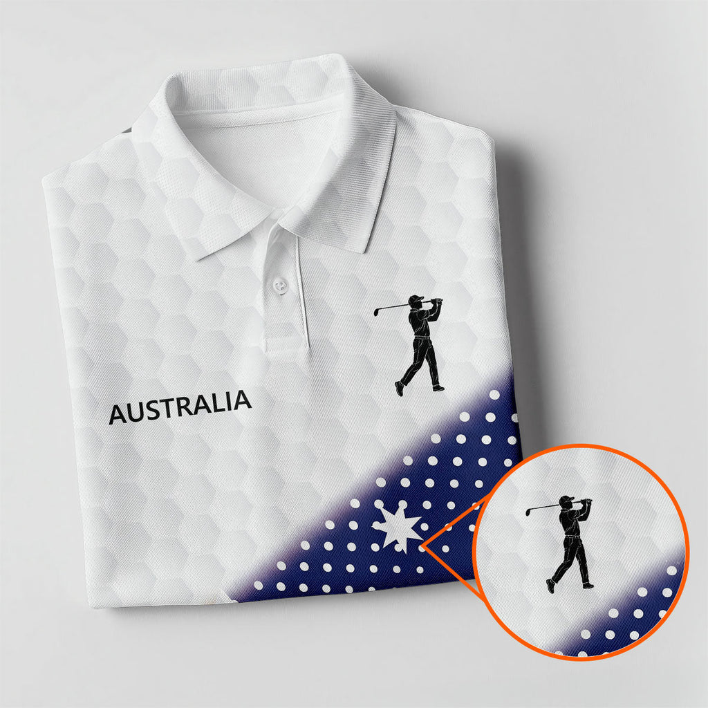 Golf Ball Pattern Australia Flag Print Men's Golf Top, Polo Shirts For Men, Golf Shirts For Men
