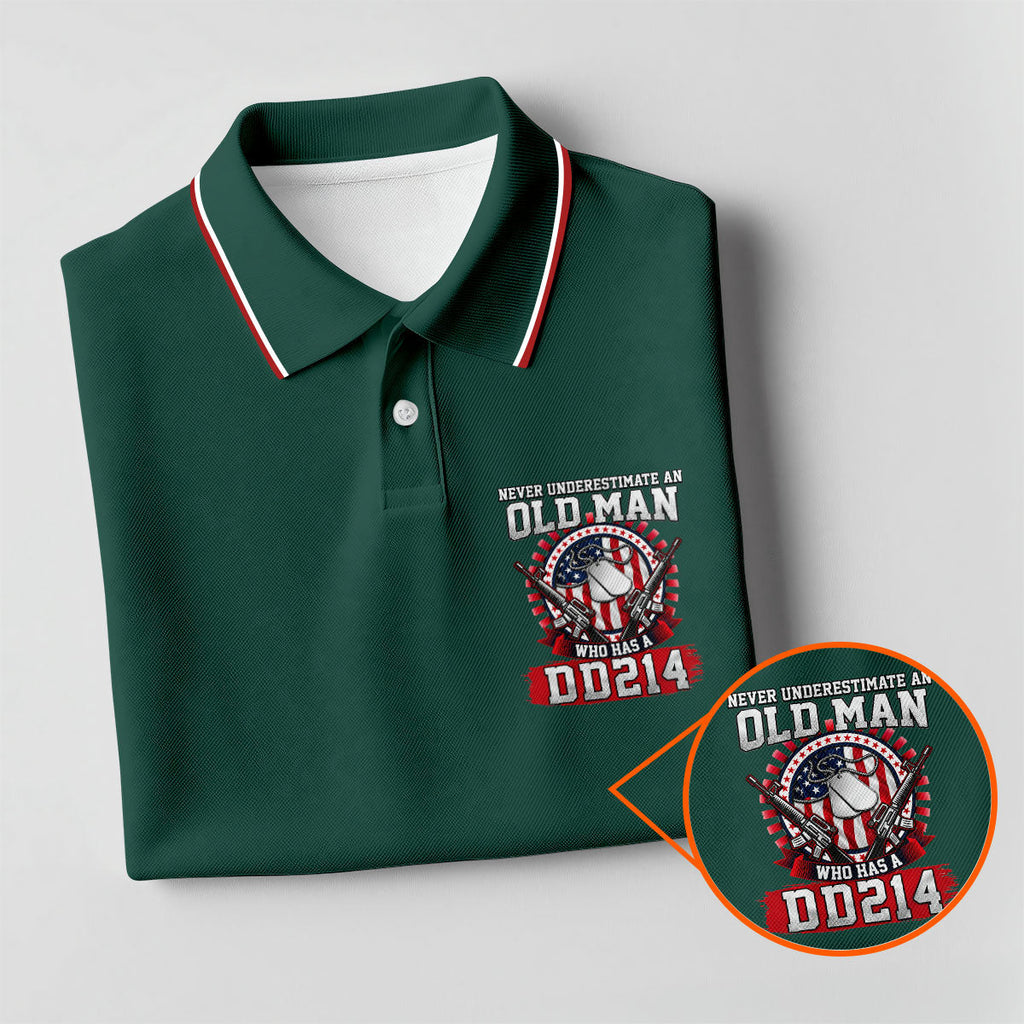 Never Underestimate An Old Man Who Was A DD214 Veterans Golf Shirts For Men, 250 Years Patriotic Golf Shirt