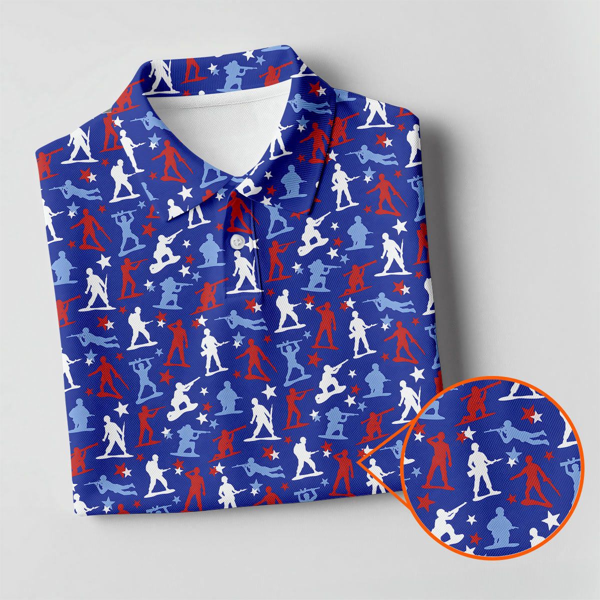 Red White Blue Soldier Pose Patriotic 4th Of July Golf Shirt, 250th Anniversary Golf Shirts For Men