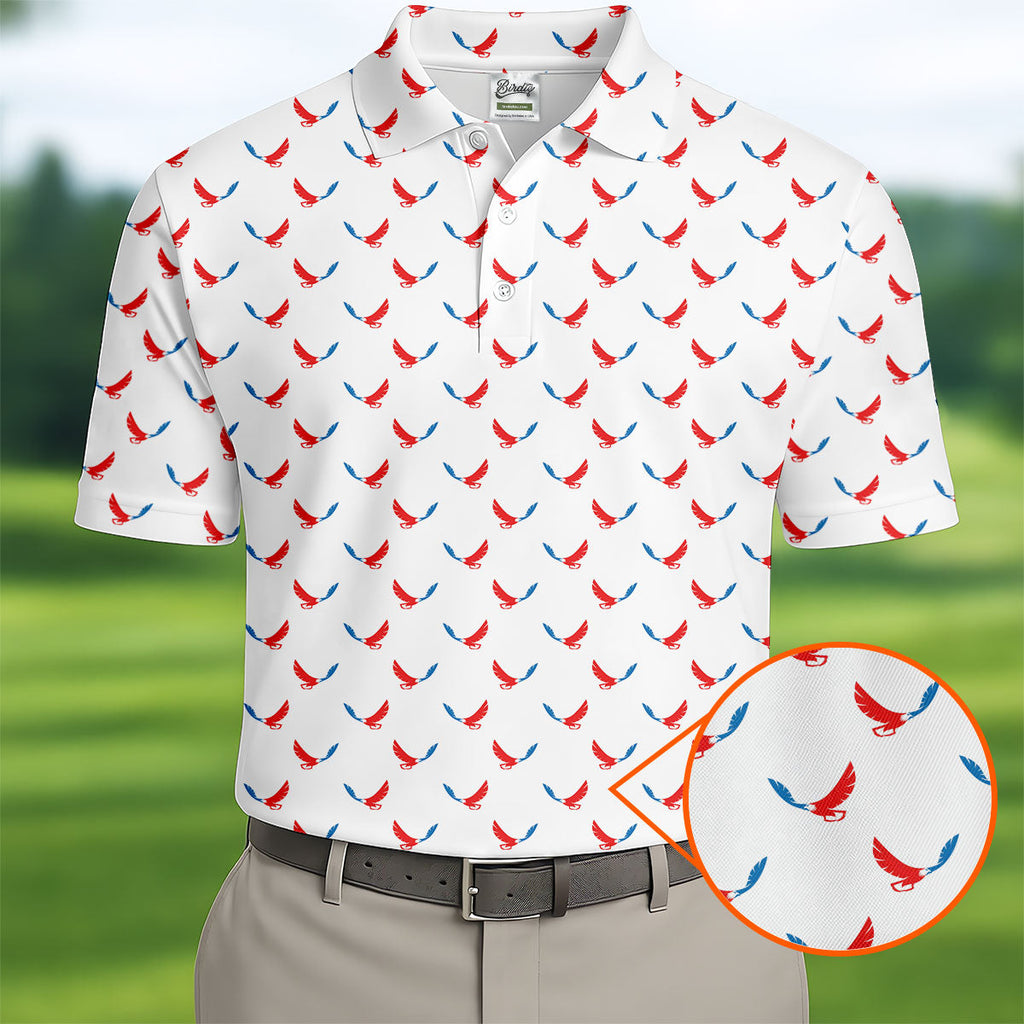 Red White Blue Eagle White Golf Shirt, 4th Of July Golf Shirt, 250th Anniversary Patriotic Golf Shirts For Men