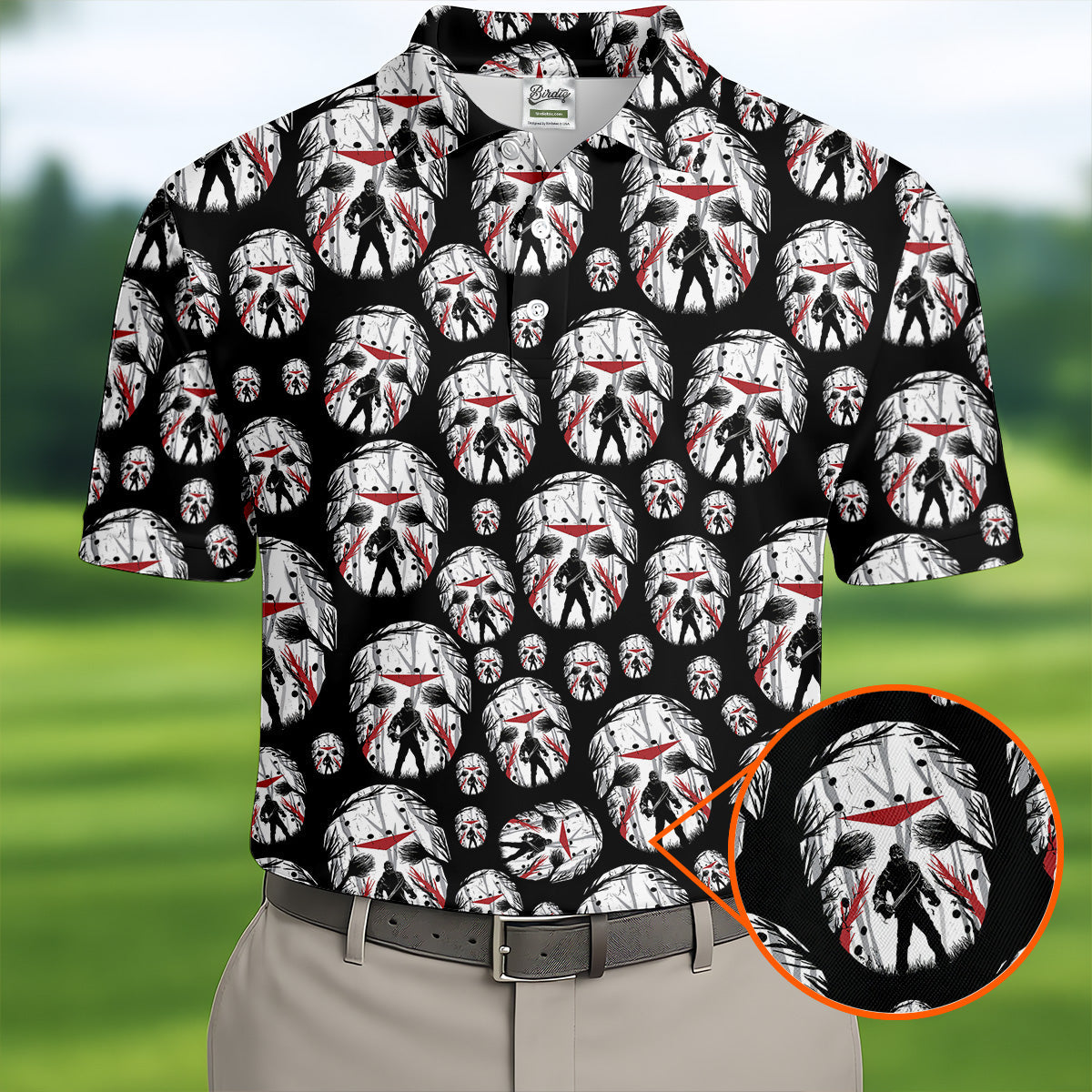 Jason Horror Character Men's Polo ShirtHorror Movie Shirt, Halloween Golf Shirt, Scary Halloween Shirts