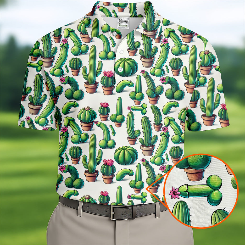 Adult Humor Funny Cactus Golf Tops For Men, Unique Gift For Golfer, Men's Golf Polo, Golfing Apparel