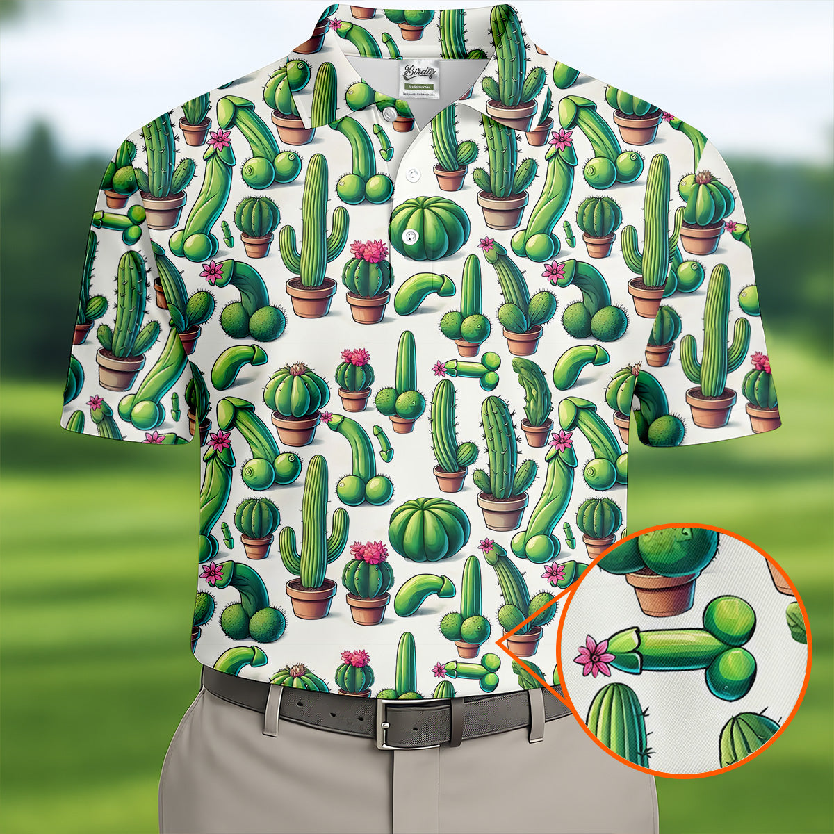 Adult Humor Funny Cactus Golf Tops For Men, Unique Gift For Golfer, Men's Golf Polo, Golfing Apparel