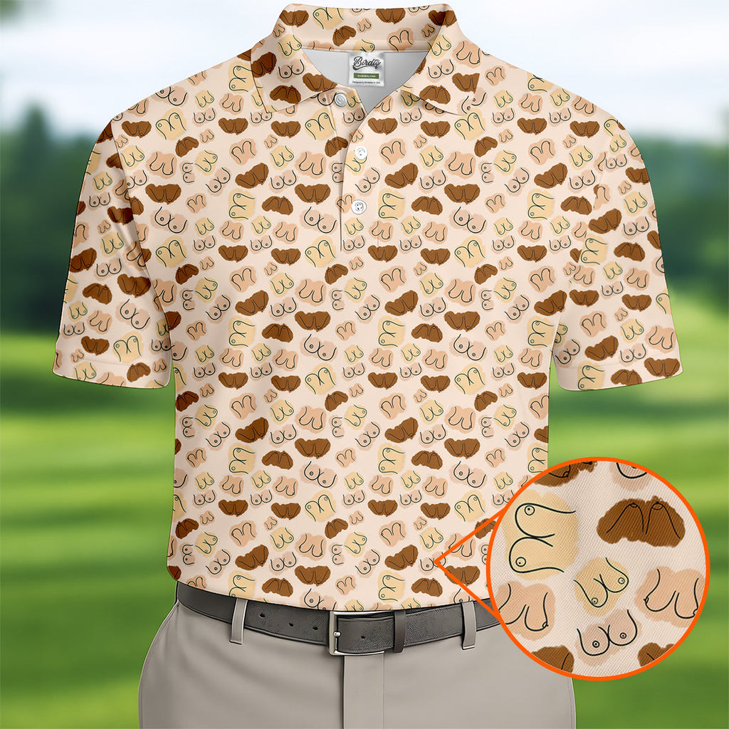 Beige Fun Men's Golf Polos, Cool Golf Polos, Mens Golf Polo Shirts, Golf Gift For Men