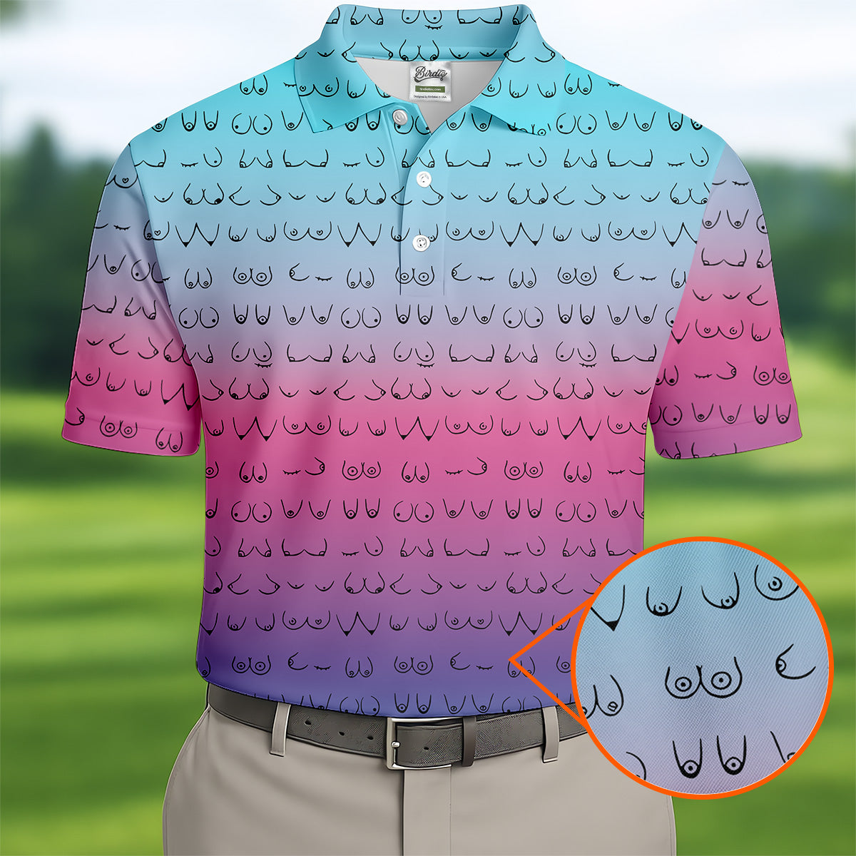 Blue Pink Ombre Mens Funny Golf Shirts , Fun Golf Shirts For Men, Men Golf Polo Shirts, Cool Golf Gifts