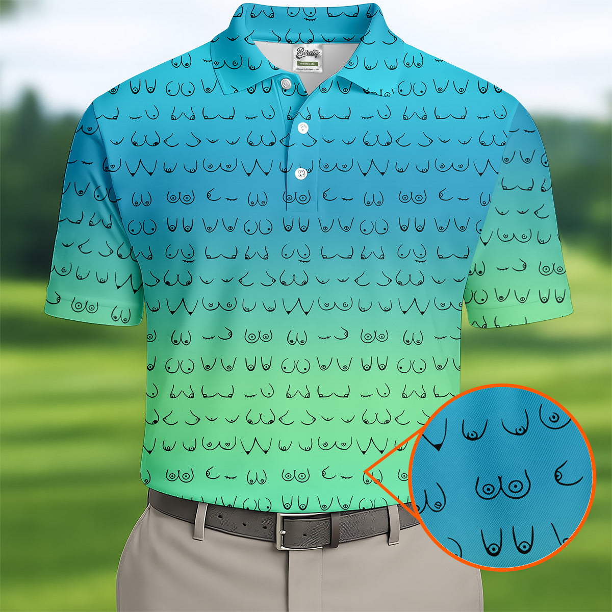 Blue Ombre Mens Funny Golf Shirts , Fun Golf Shirts For Men, Men Golf Polo Shirts, Cool Golf Gifts