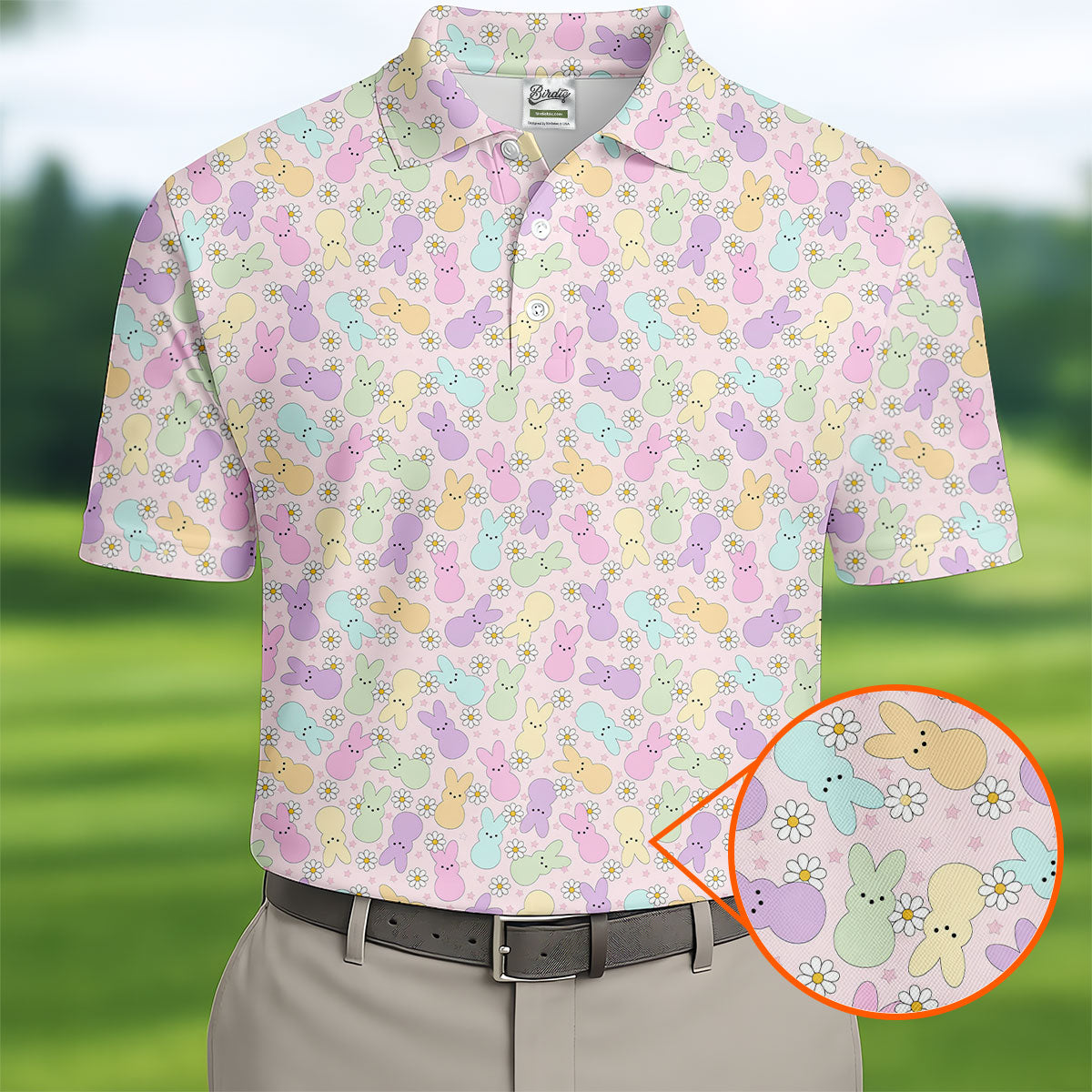 Easter Bunny Seamless Pattern Golf Shirts For Men, Men's Funny Golf Shirts, Cute Golf Outfit, Polo Shirts For Men