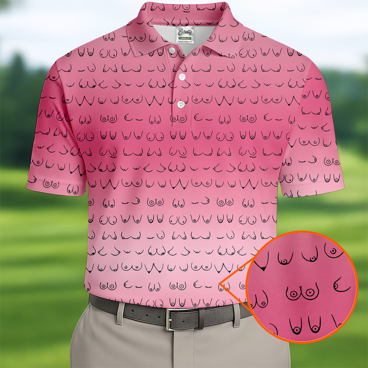 Pink Ombre Mens Funny Golf Shirts , Fun Golf Shirts For Men, Men Golf Polo Shirts, Cool Golf Gifts