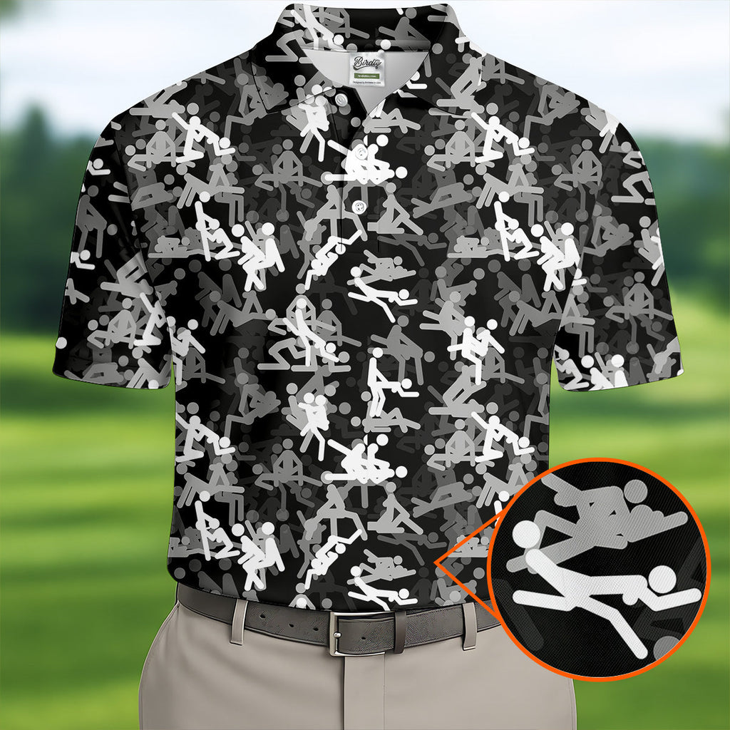 Black And White Funny Couple Mens Golf Polo Shirts, Cool Golf Gift, Golfing Apparel