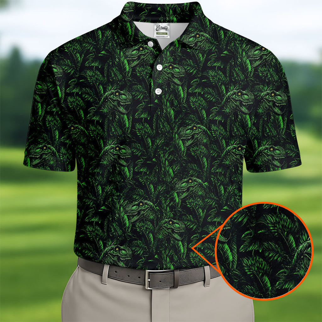 Dinosaurs In The Forest Deep Forest Green Hawaiian Golf Shirt, Polo Shirts For Men