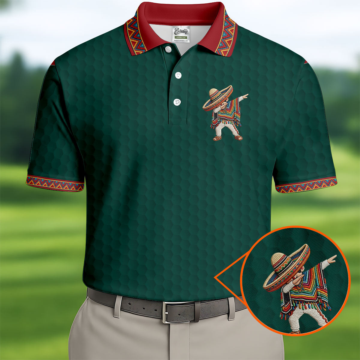 Cinco De Mayo Celebration Golf Ball Pattern Green Golf Shirt, Polo Shirts For Men