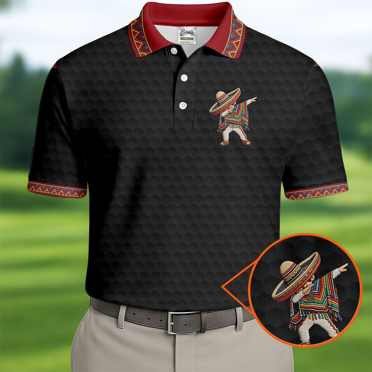 Cinco De Mayo Celebration Golf Ball Pattern Black Golf Shirt, Polo Shirts For Men