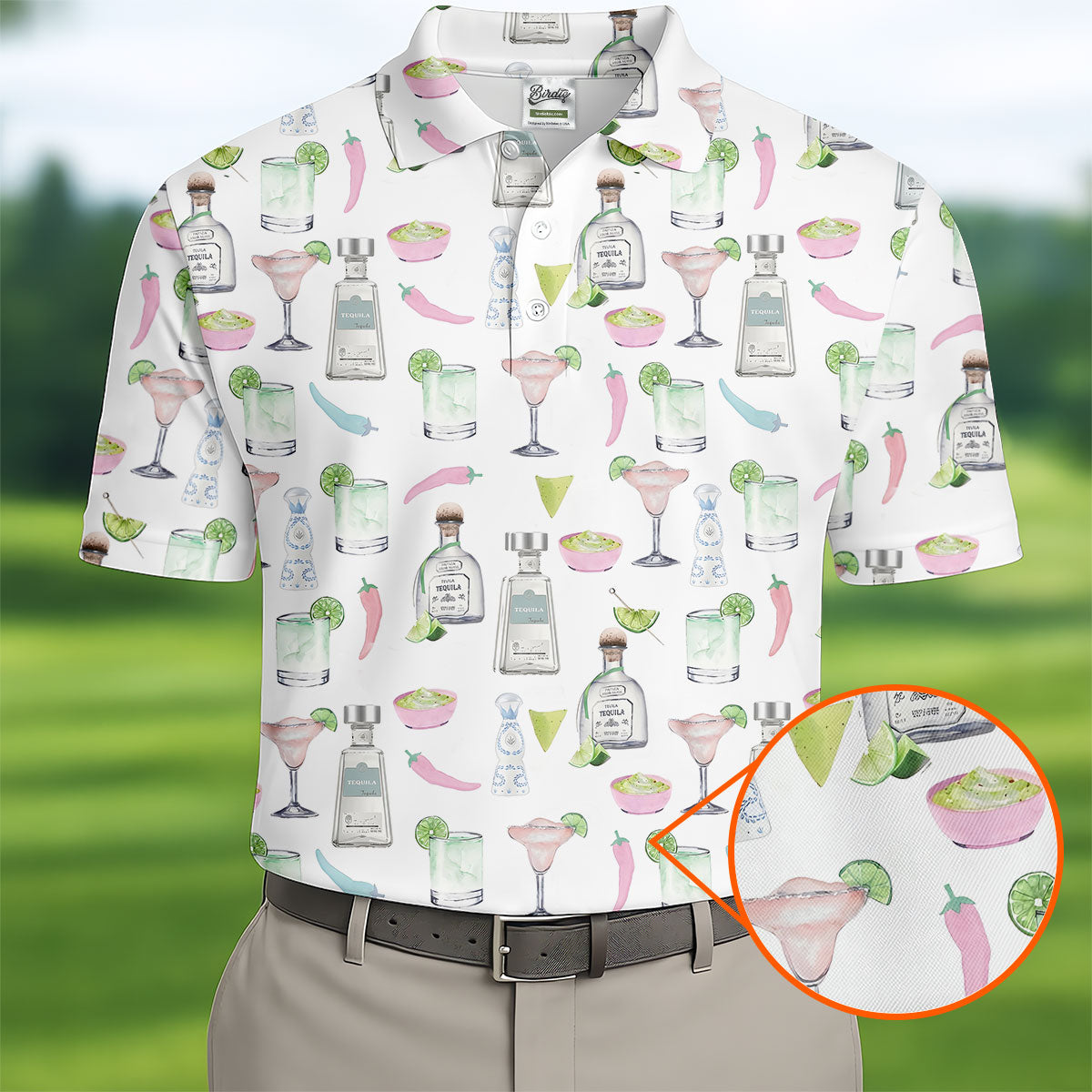 Pink Margarita Glass Tequila Lover Pastel Theme Golf Tops For Men, Polo Shirts For Men, Golf Shirts For Men