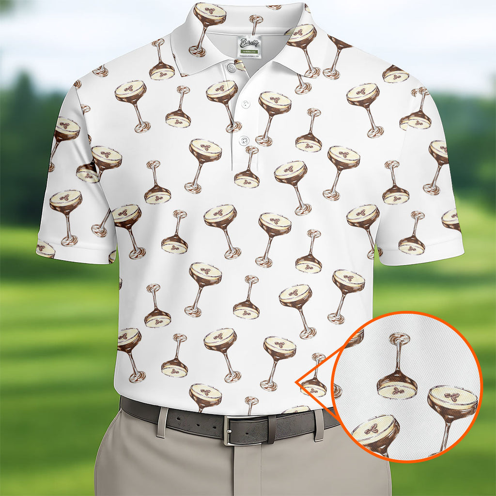 Expresso Martini Doodle Seamless Pattern Hawaiian Golf Shirt, Polo Shirts For Men