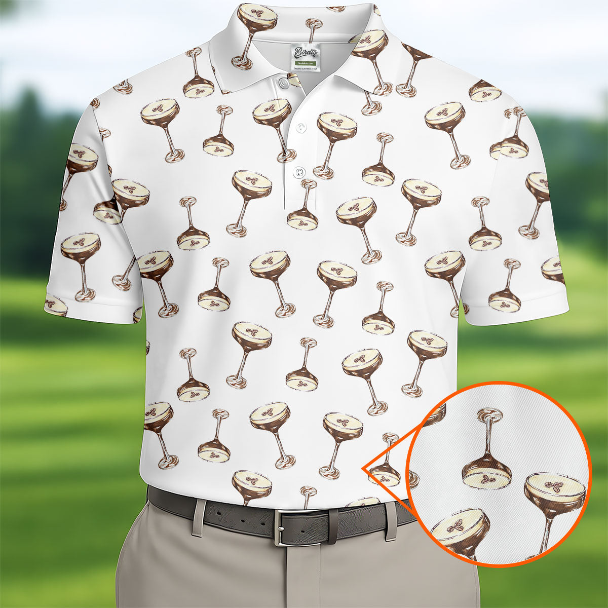 Expresso Martini Doodle Seamless Pattern Hawaiian Golf Shirt, Polo Shirts For Men