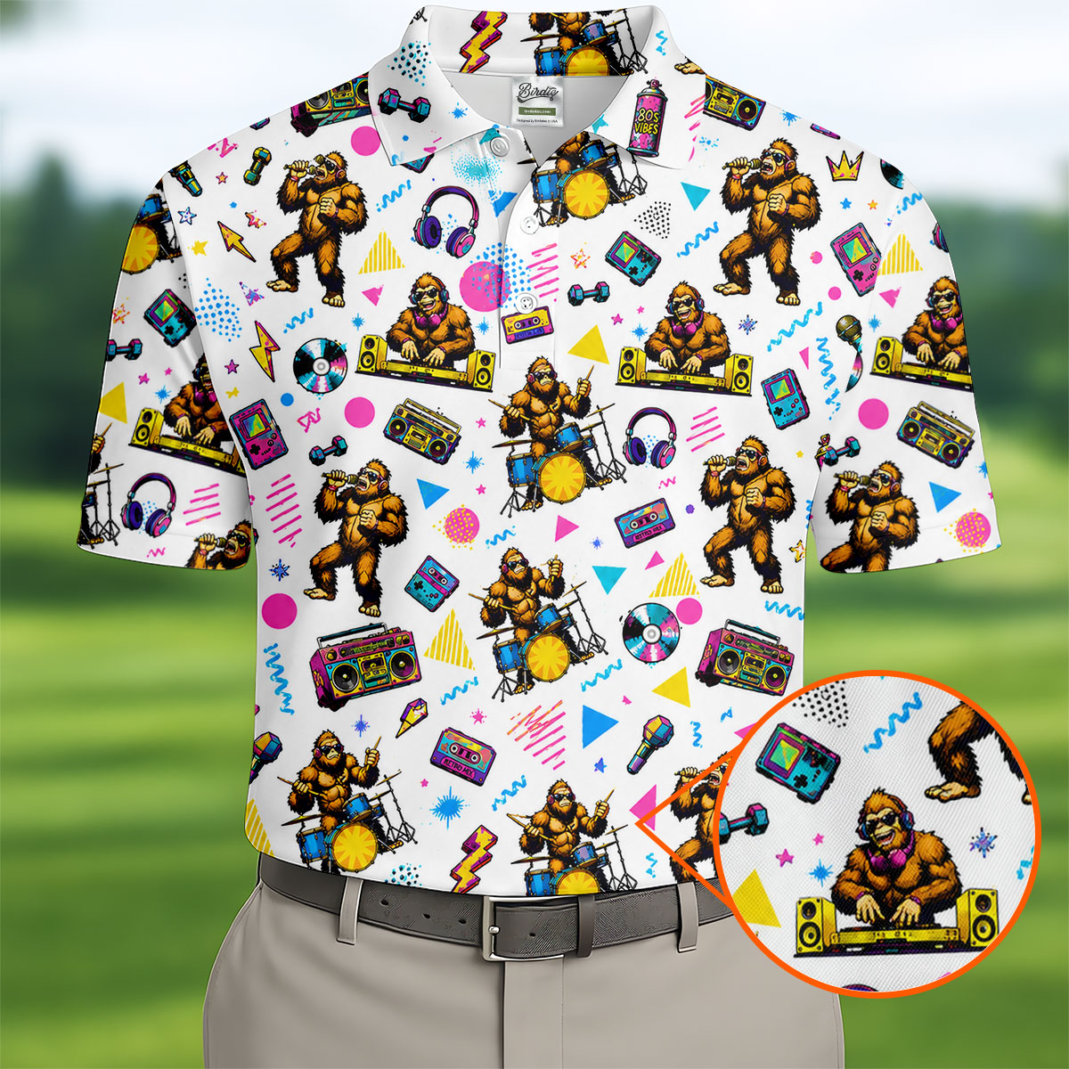 Bigfoot Party Memphis Pattern Retro Golf Shirt, Hawaiian Golf Shirt, Polo Shirts For Men