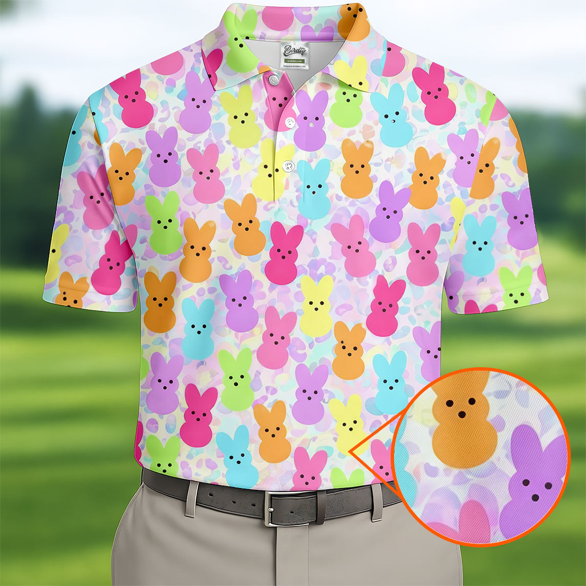 Pastel Easter Peeps Golf Shirts For Men, Cute Golf Outfit, Men's Funny Golf Shirts, Polo Shirts For Men