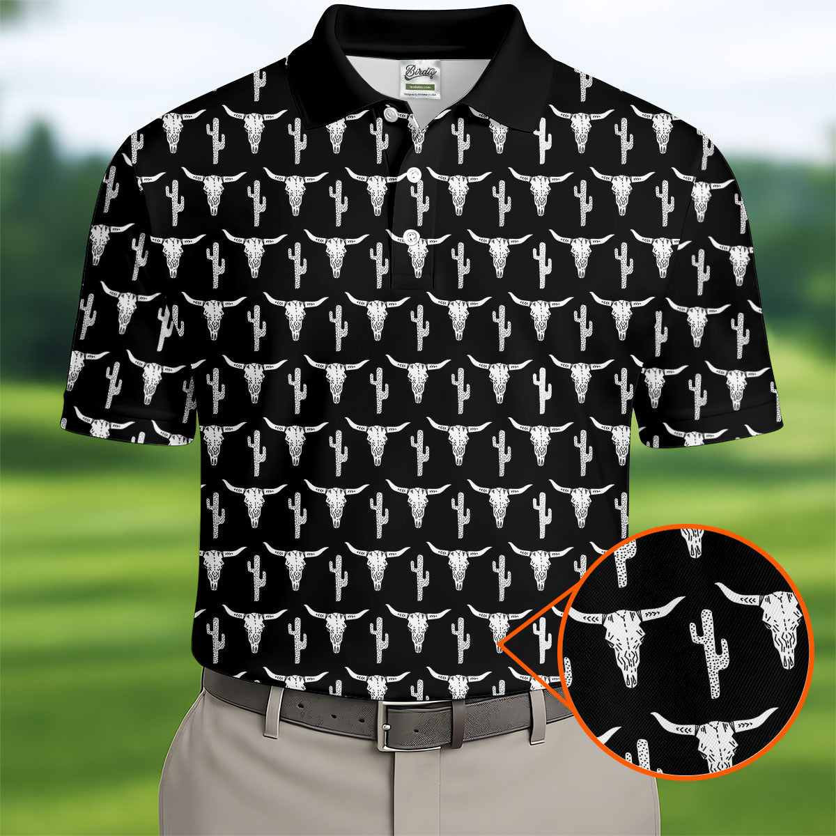 Longhorn Cow Skull Western Theme Black Golf Tops For Men, Polo Shirts For Men, Golf Shirts For Men