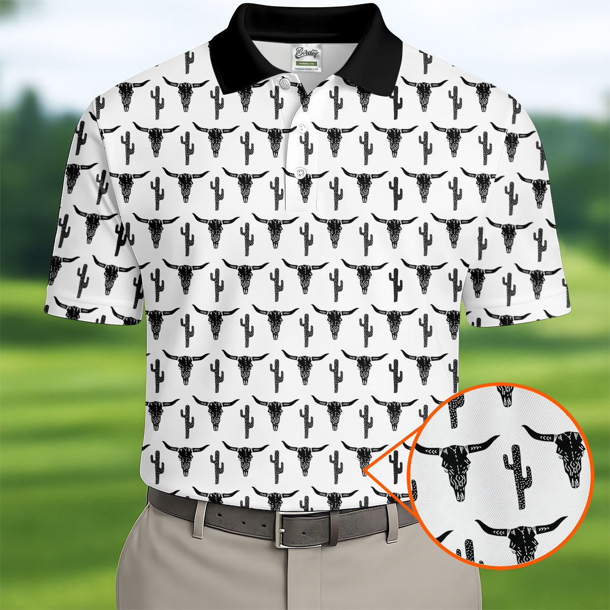 Longhorn Cow Skull Western Theme White Golf Tops For Men, Polo Shirts For Men, Golf Shirts For Men