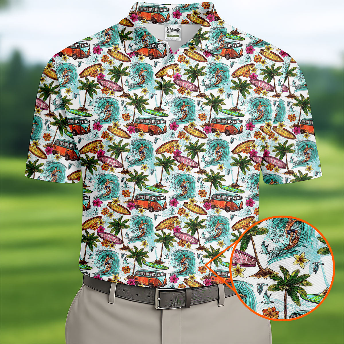 Tropical Trip Big Wave Riders Hawaiian Golf Shirt, Polo Shirts For Men, Golfing Apparel