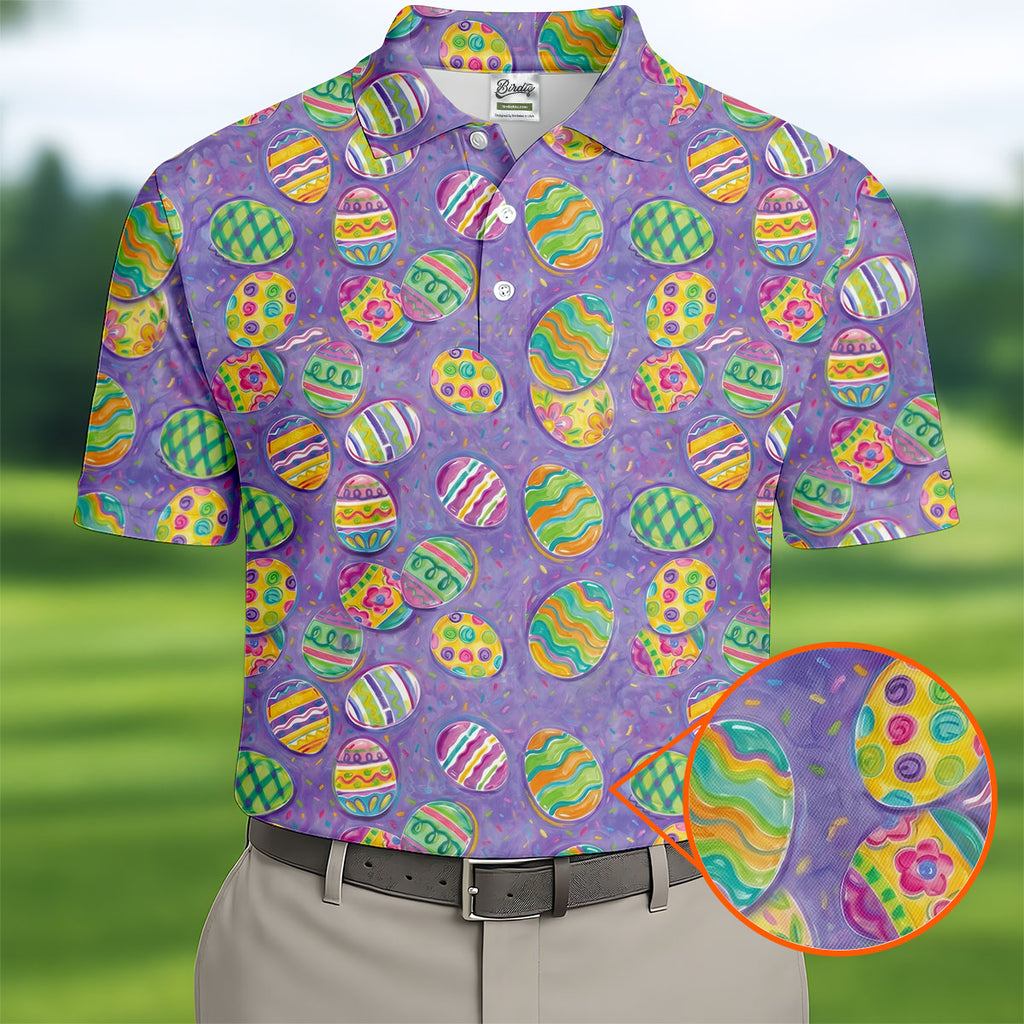 Colorful Painted Easter Eggs Golf Shirts For Men, Cute Golf Outfit, Polo Shirts For Men