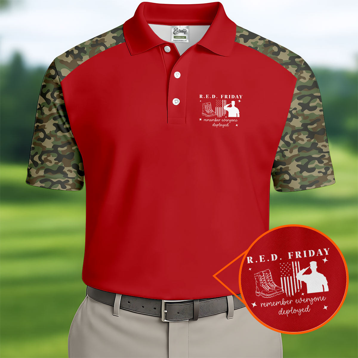 RED Friday Camo Red Patriotic 4th Of July Golf Shirt, 250th Anniversary Golf Shirts For Men