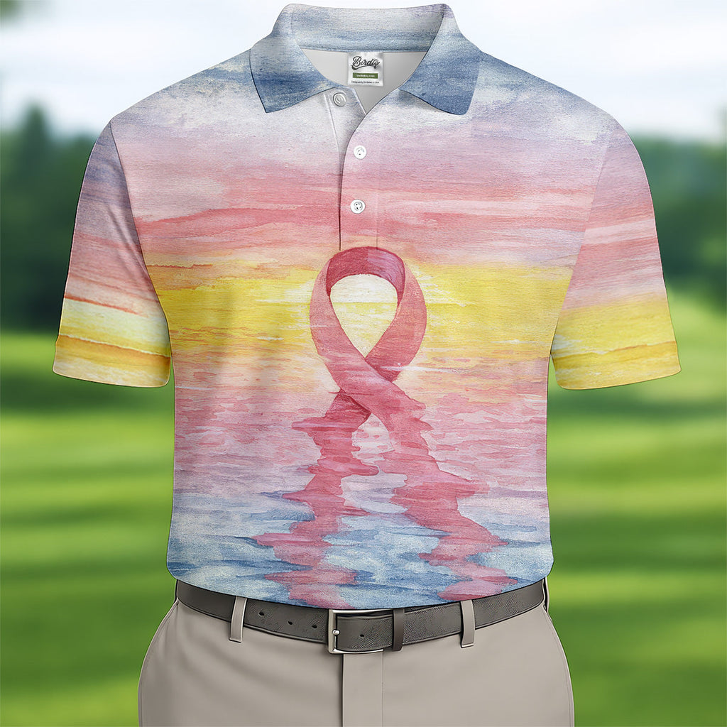 Pink Ribbon Breast Cancer Men's Polo ShirtBreast Cancer Awareness Shirt, Men Golf Shirt, Golf Gift For Him