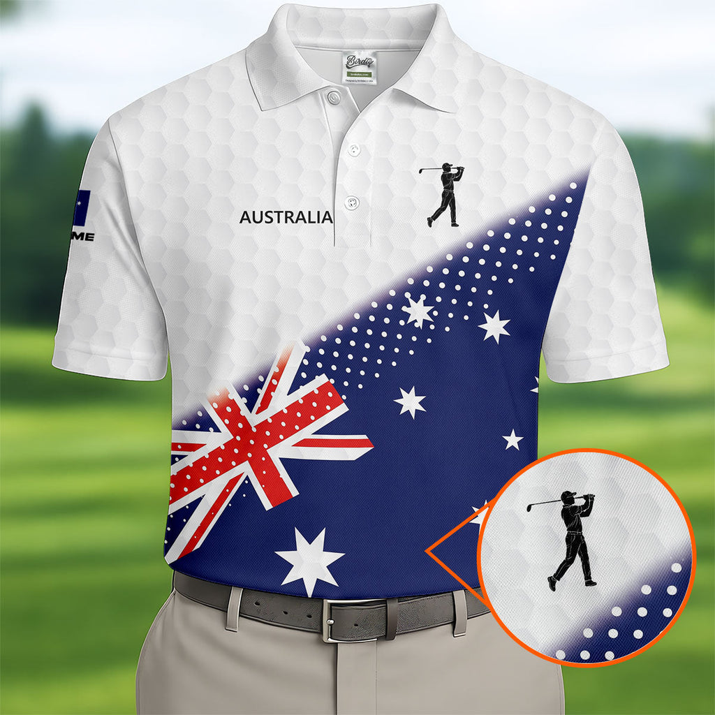 Golf Ball Pattern Australia Flag Print Men's Golf Top, Polo Shirts For Men, Golf Shirts For Men