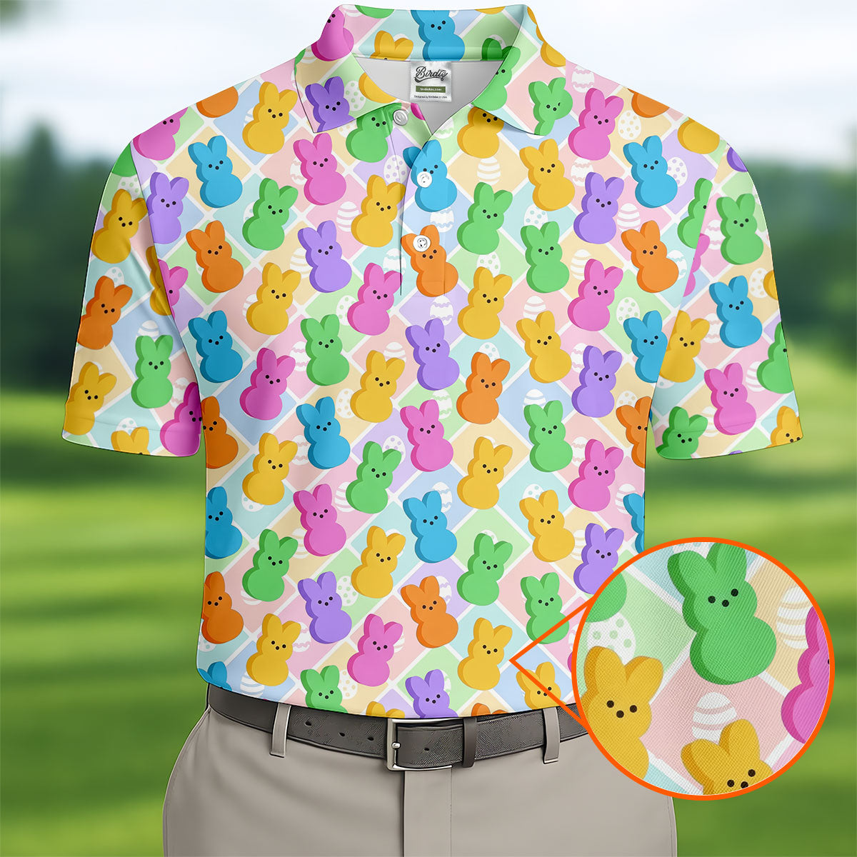 Pastel Easter Peeps Colorful Checkered Golf Shirts For Men, Cute Golf Outfit, Polo ShirtFor Men