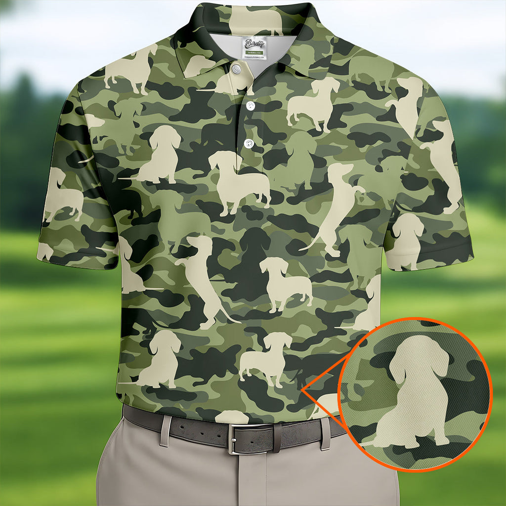 Funny Dachchunds Camo Men's Golf Shirt, Dog Golf Shirt, Funny Golf Shirt, Men Golf Gift