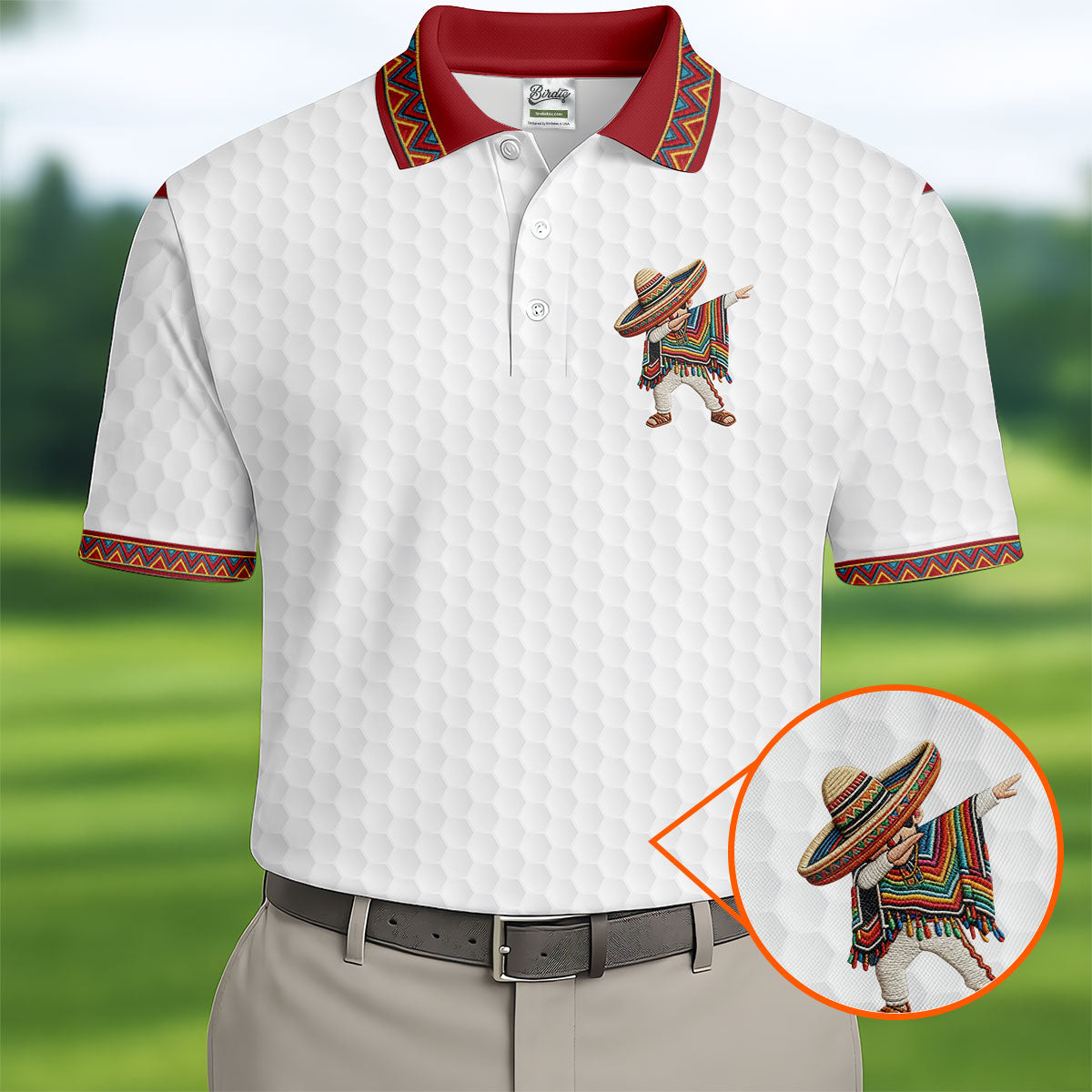 Cinco De Mayo Celebration Golf Ball Pattern White Golf Shirt, Polo Shirts For Men