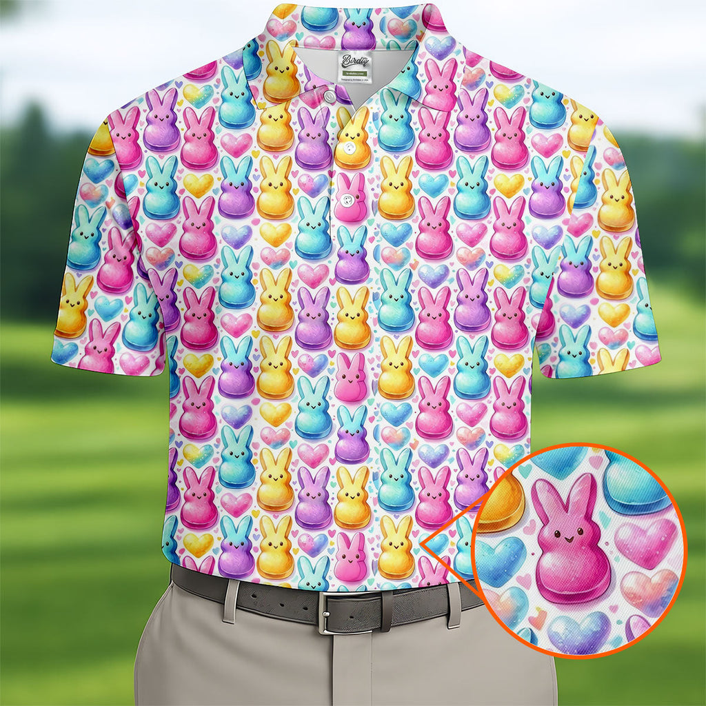 Easter Bunny Jelly Effect Seamless Pattern Golf Shirts For Men, Men's Funny Golf Shirts, Polo Shirts For Men