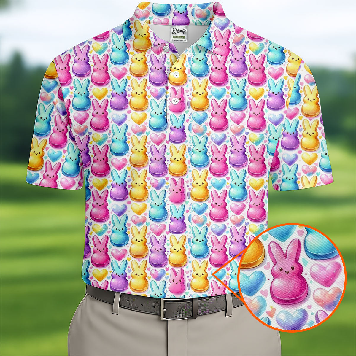Easter Bunny Jelly Effect Seamless Pattern Golf Shirts For Men, Men's Funny Golf Shirts, Polo Shirts For Men