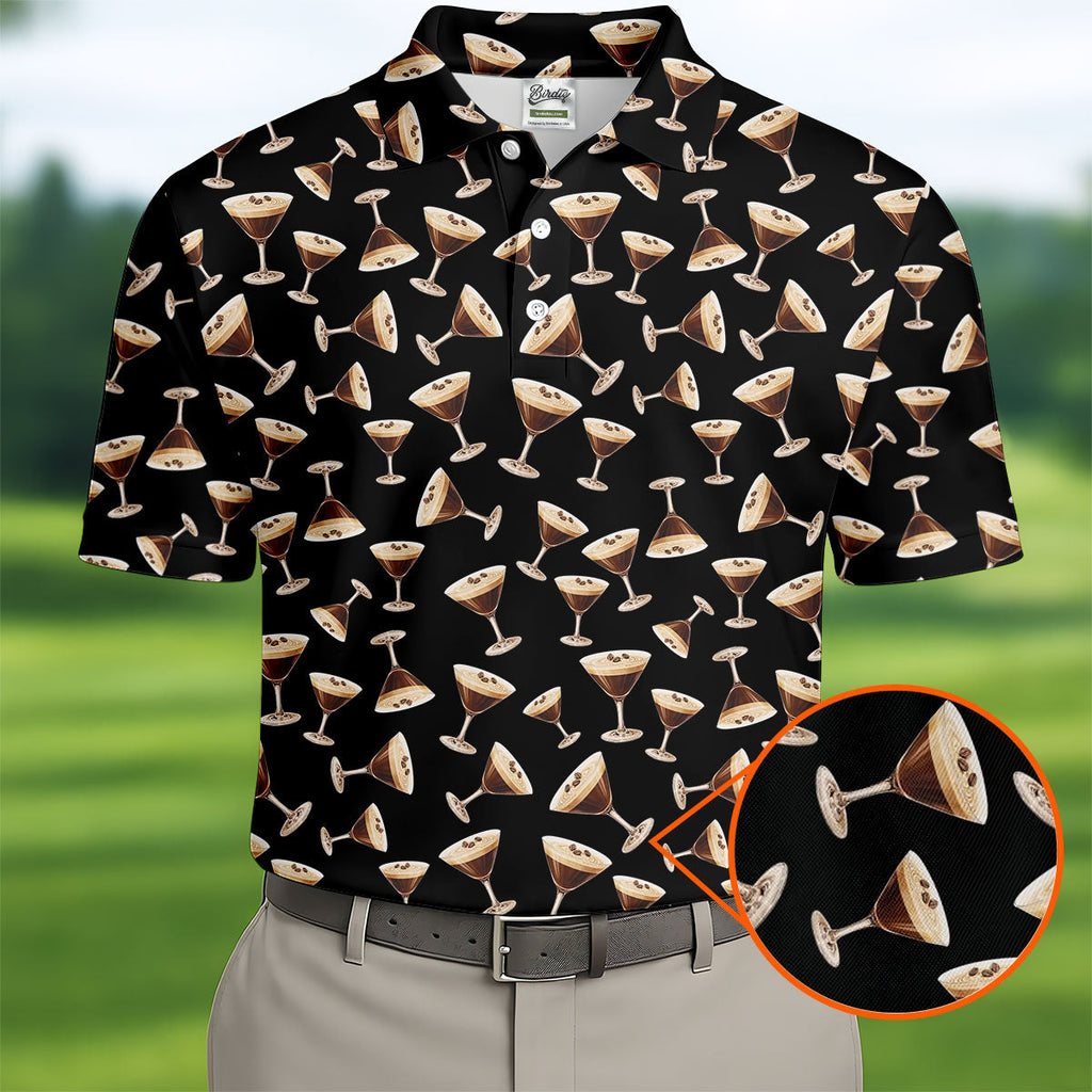 Espresso Martini Print Golf Shirt, Men's Golf Polo Shirts, Golf Shirts For Men, Polo Shirts For Men