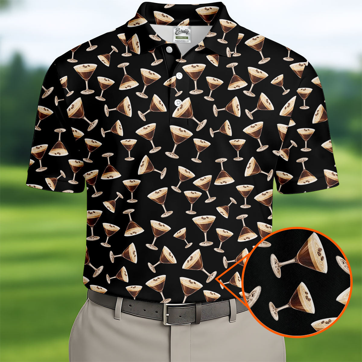 Espresso Martini Print Golf Shirt, Men's Golf Polo Shirts, Golf Shirts For Men, Polo Shirts For Men