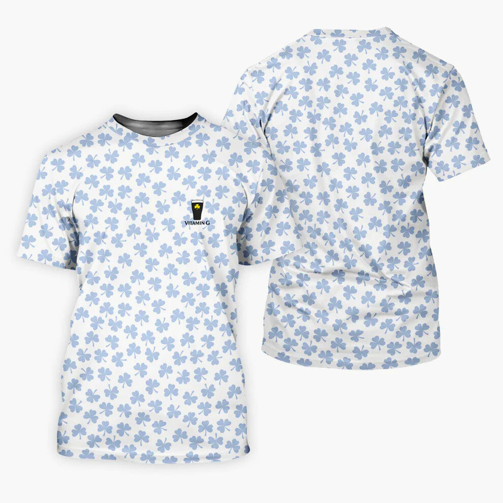 Vitamin G Shamrock Pattern Golf And Beer White Golf Shirt, St Patrick's Day Golf Shirt