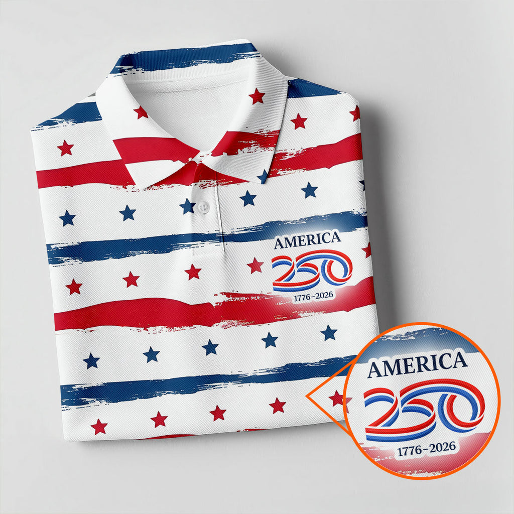 America 250 Red White Blue Stars And Stripes Golf Tops For Men, Patriotic 4th Of July Golf Shirts For Men
